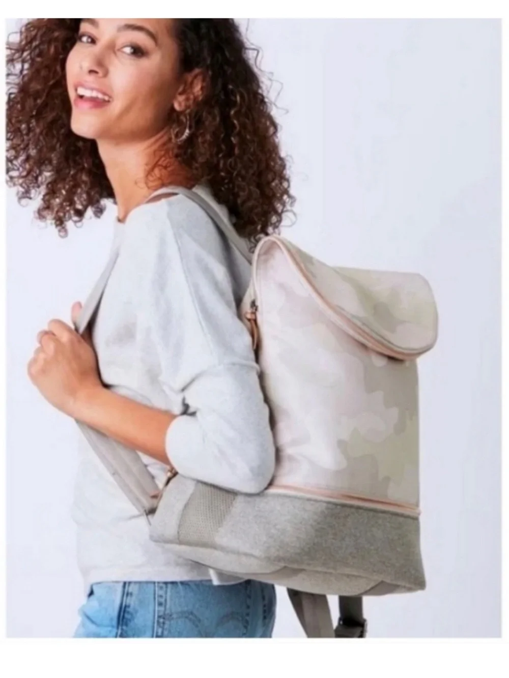 Stella & Dot Crush It Backpack Blush Camo NEW Carry On Diaper Bag Yoga Straps